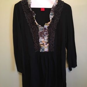 Cristina Ruffled Babydoll Shirt, Black Size Xlarge